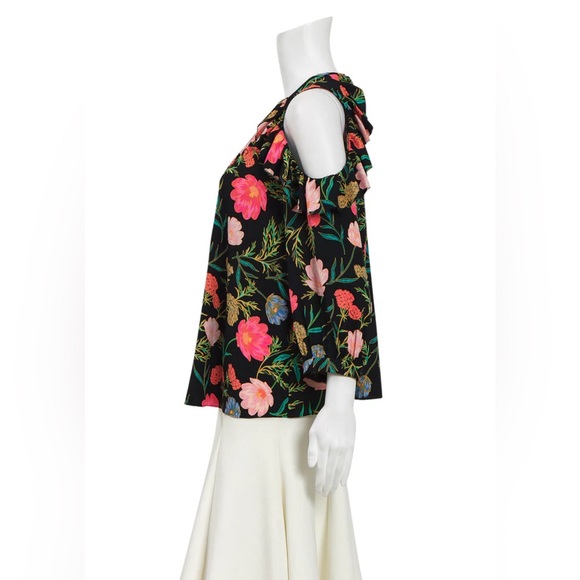 kate spade Black Blossom Floral Cold Shoulder Top Blouse - Picture 3 of 10